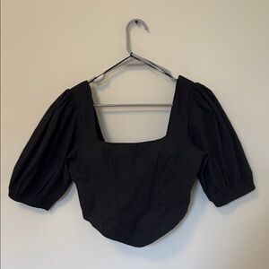 Black Puff Sleeve Fitted Blouse